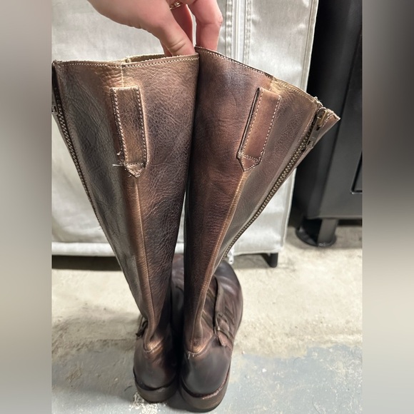 BED STU Cobbler Series Distressed Leather Tall Boot Double Zip Brown Size 8.5 - Picture 4 of 7
